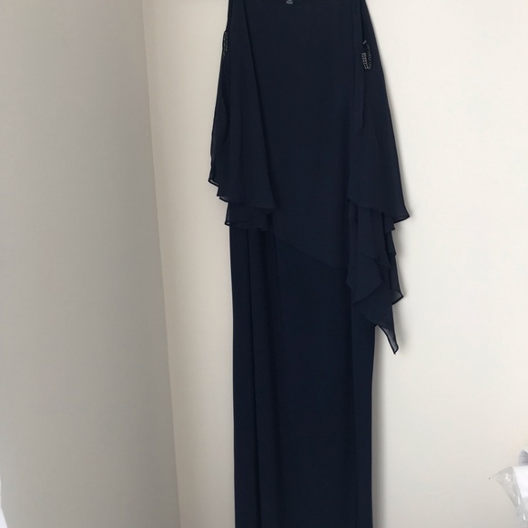 ESCAPE Chiffon Overlay Split Sleeve Gown Navy Blue - Picture 3 of 7